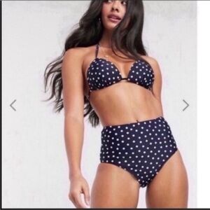 NEW LOOK Navy Polka Dot High Waist Retro Bikini Set